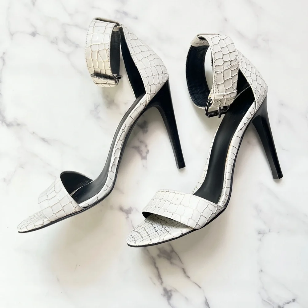 Tibi Italian White Leather Animal Print Open Toe Platform Pumps Size 37 (US 7) - Picture 3 of 7